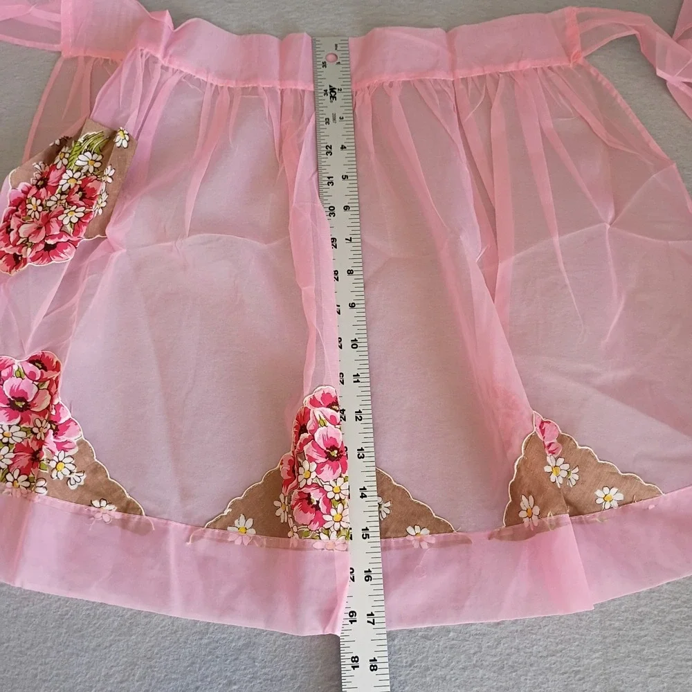 Vintage Handmade‎ Half Apron Sheer Pink Floral Shabby Chic Cottagecore Cute